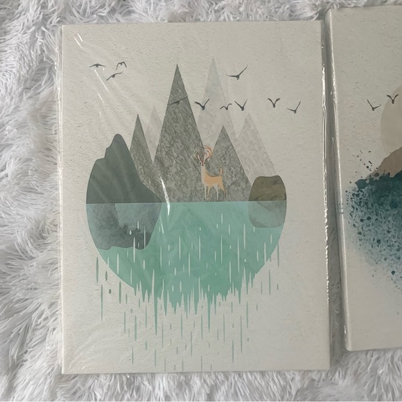 BNIB Boho Wall Art Abstract Mountains Daytime Canvas Prints 12x16” 3 Panel - Picture 6 of 11